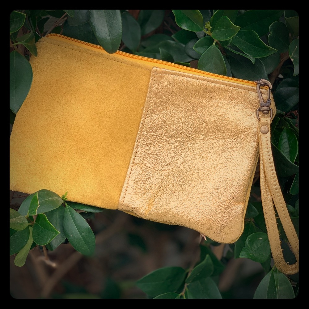 Genuine Leather Yellow Handmade Clutch Wristlet